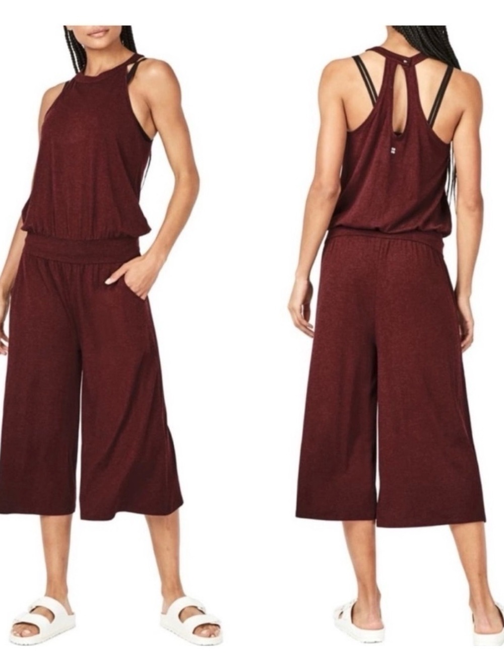 Sweaty Betty Halter Culotte Jumpsuit Deep Plum Burgundy Maroon Sz S